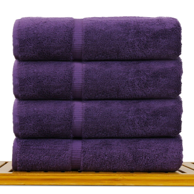 BC BARE COTTON Luxury Hotel & Spa Collection Highly Absorbent, Quick Dry 100% Turkish Cotton 700 GSM, Eco Friendly Towel, for Bathroom Dobby Border Soft Bath Towel Set 27 X 54 -Plum, Bath Towels - Set of 4 - Image 2